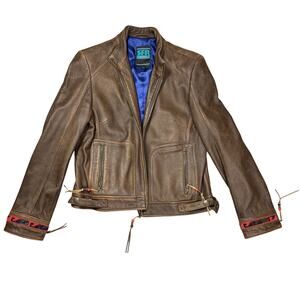 Vintage SFR Santa Fe Re-Creations Leather Jacket Brown Beaded Western Biker S